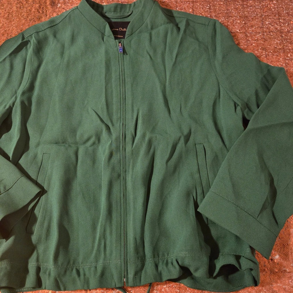 Massimo Dutti Green Bomber Jacket Drawstring Waist XS Casual Coat - Picture 2 of 8